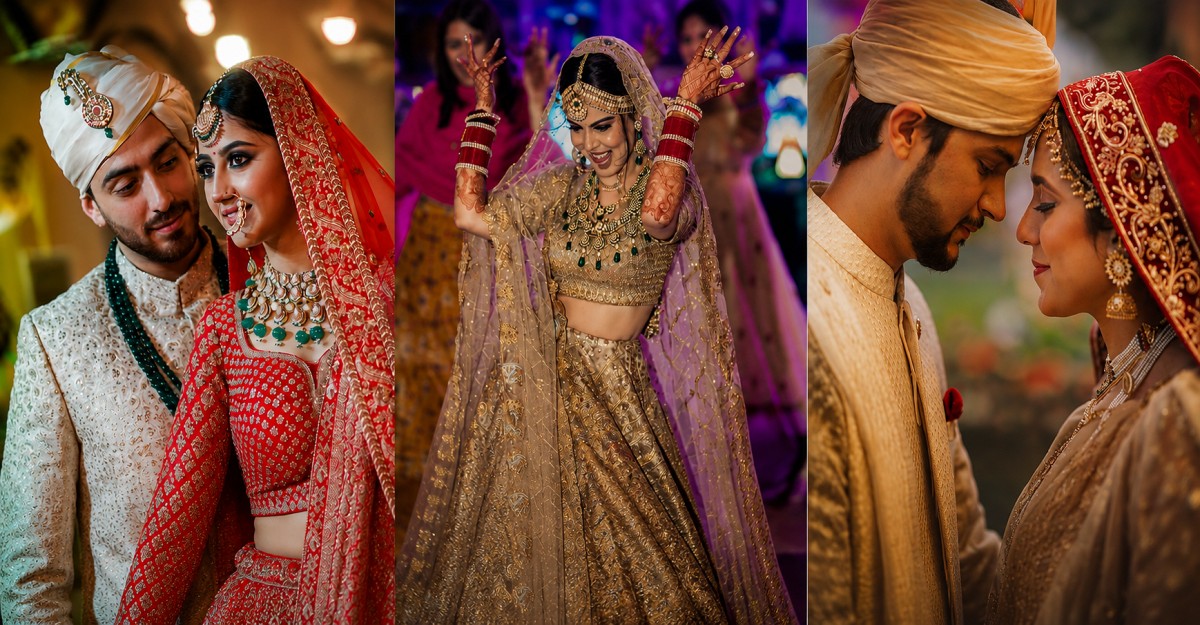 Bride in traditional red and gold attire for the FNP Venues real weddings gallery