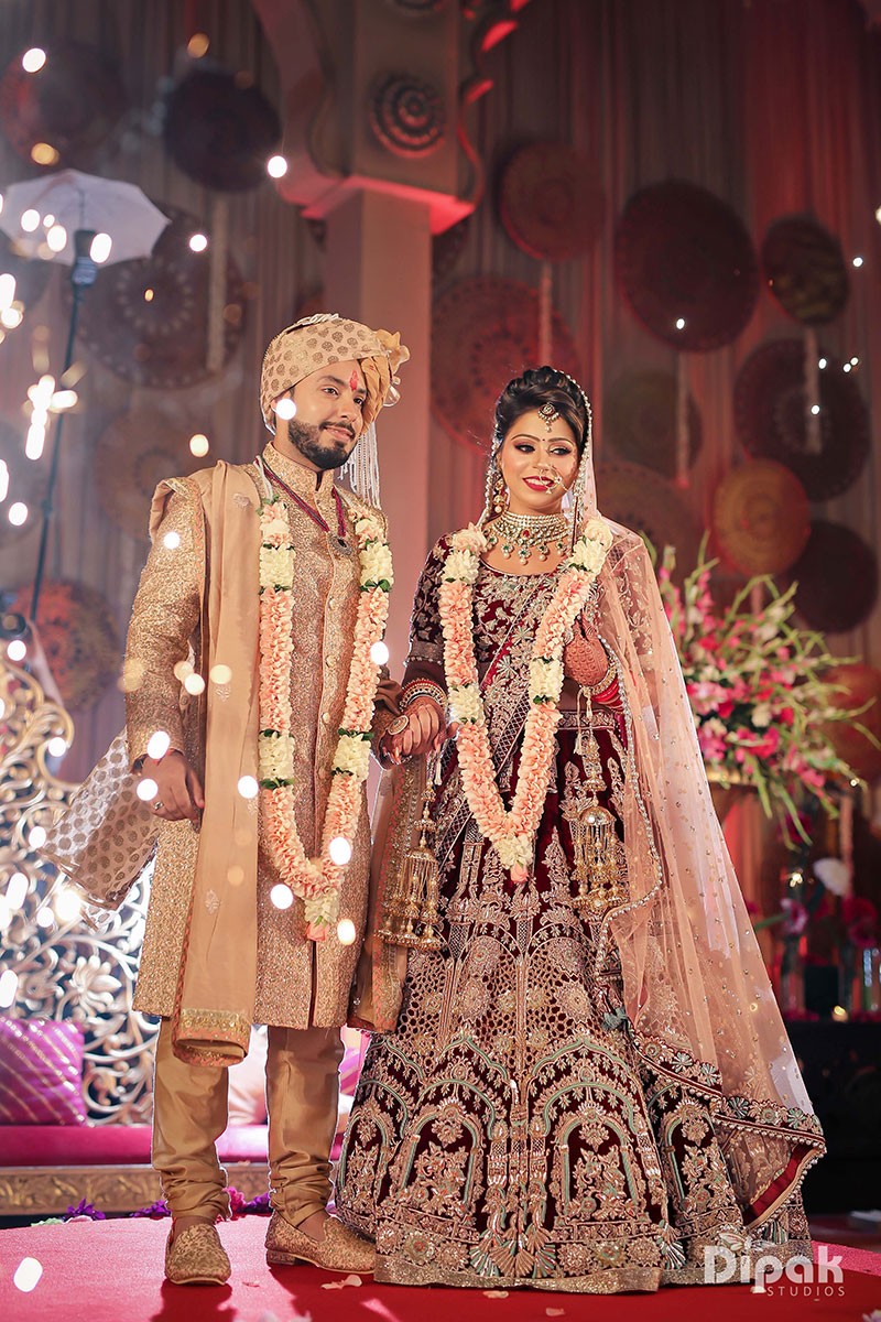 Deepak and Anjali at their decorated wedding ceremony