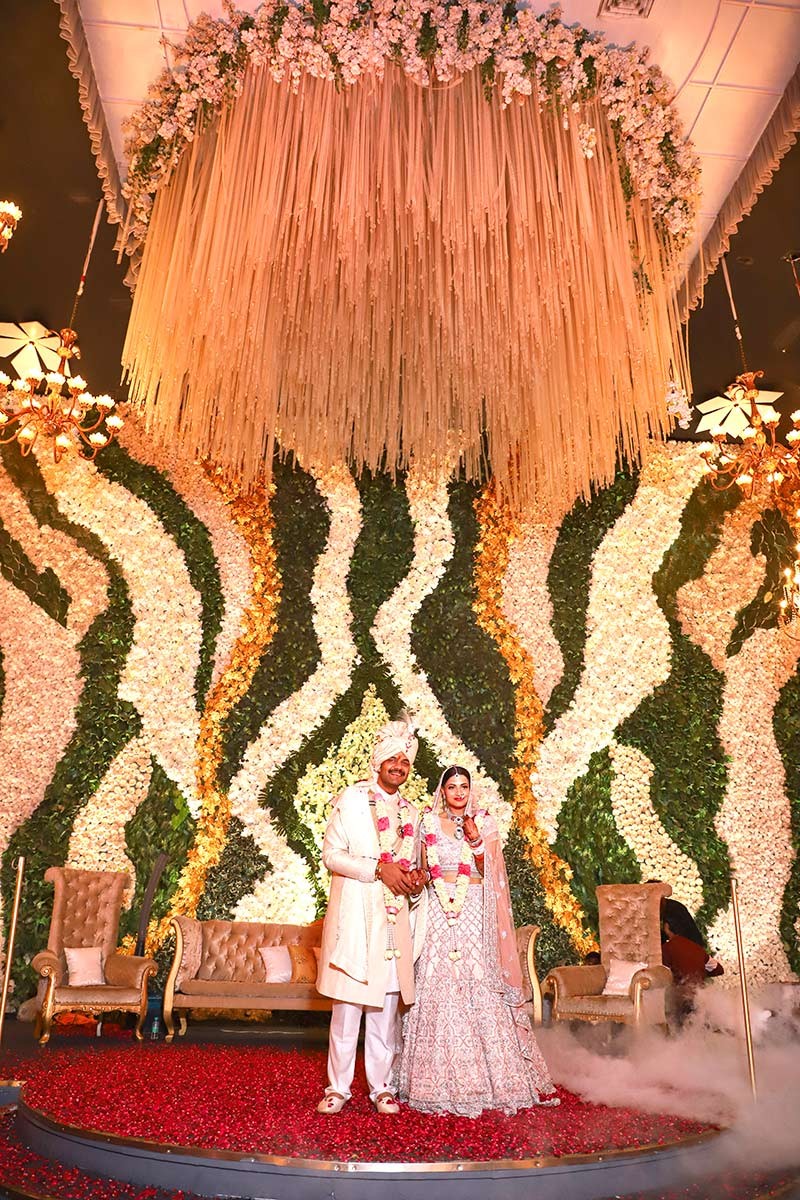 Close-up of floral garland decor at the wedding