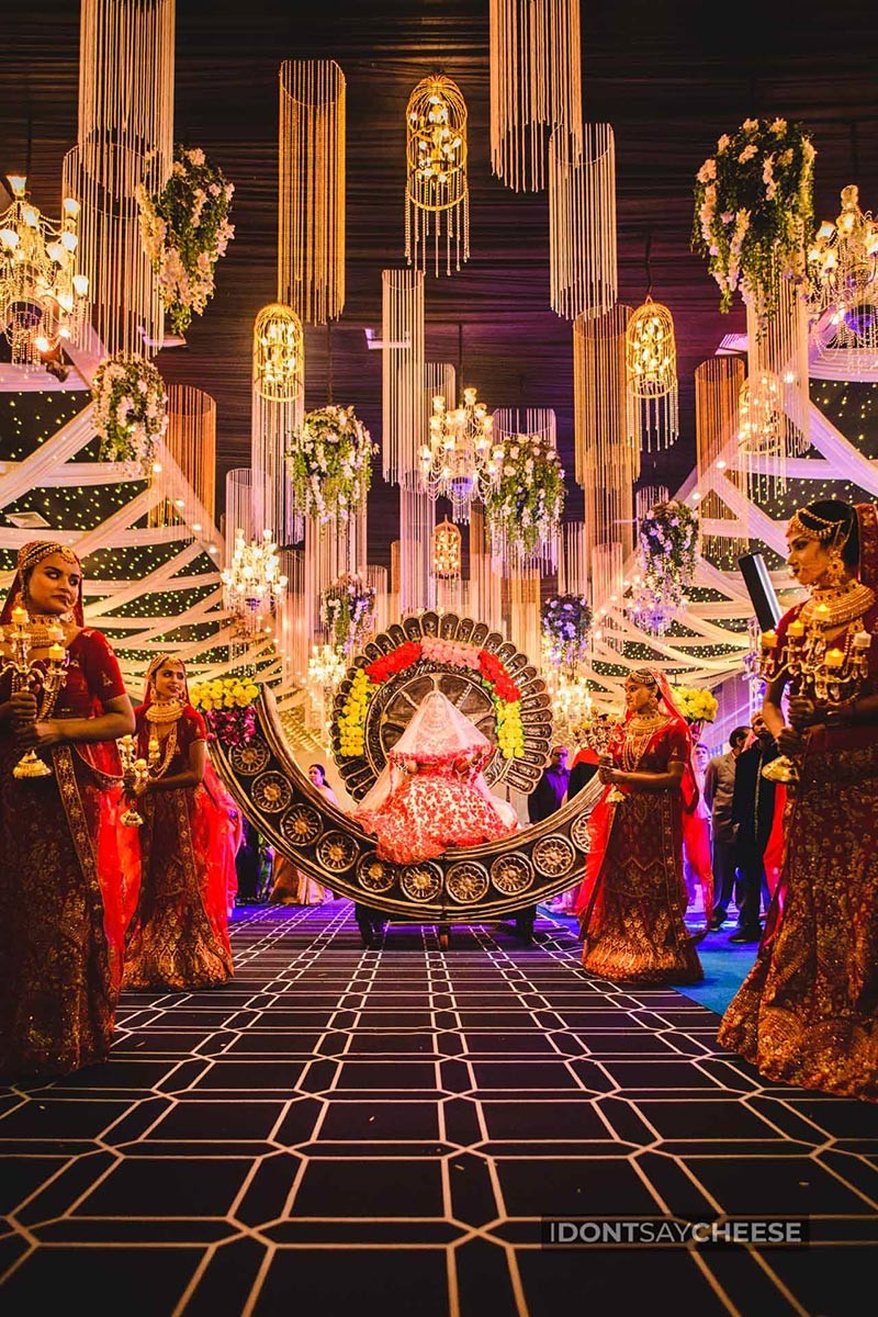 Family members celebrating together on a decorated stage
