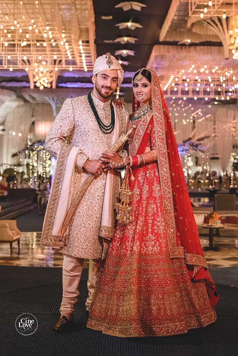 Portrait of Priyansh and Priyanka in soft lighting at their wedding