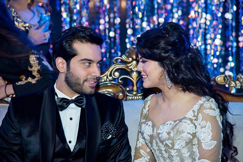 Portrait of Neha and Pawan in an evening setting at their wedding