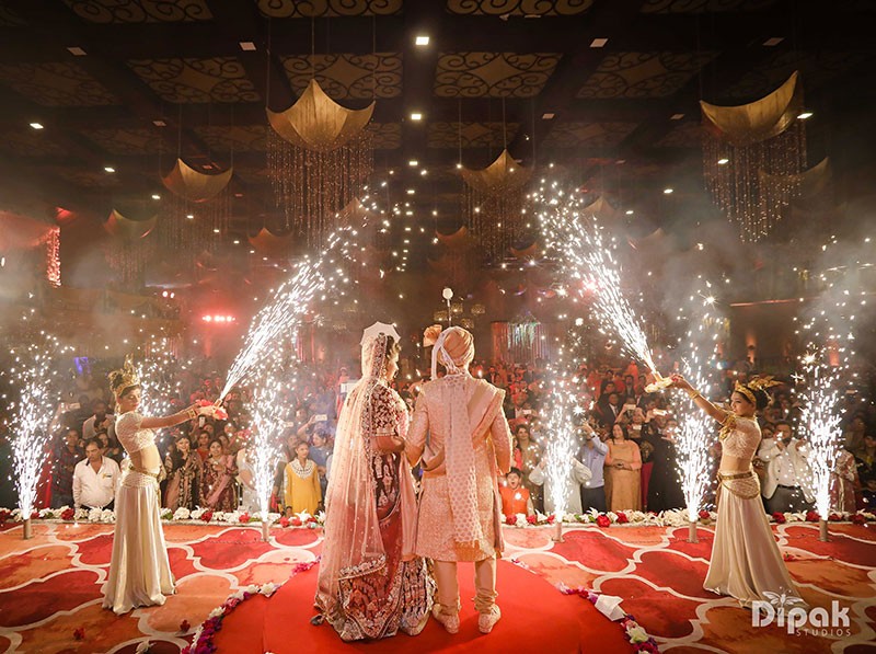 Decorated wedding mandap at Deepak and Anjali's celebration