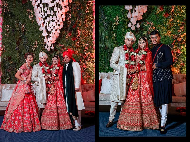 Priyansh and Priyanka with family in traditional wedding attire