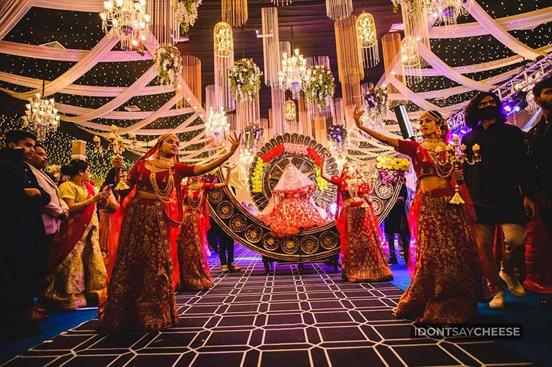 Close-up of colourful floral mandap decor