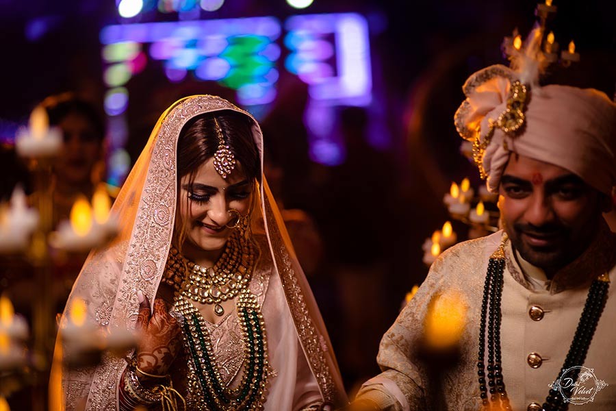 Prakriti and Sahil captured during a candid moment at their wedding celebration