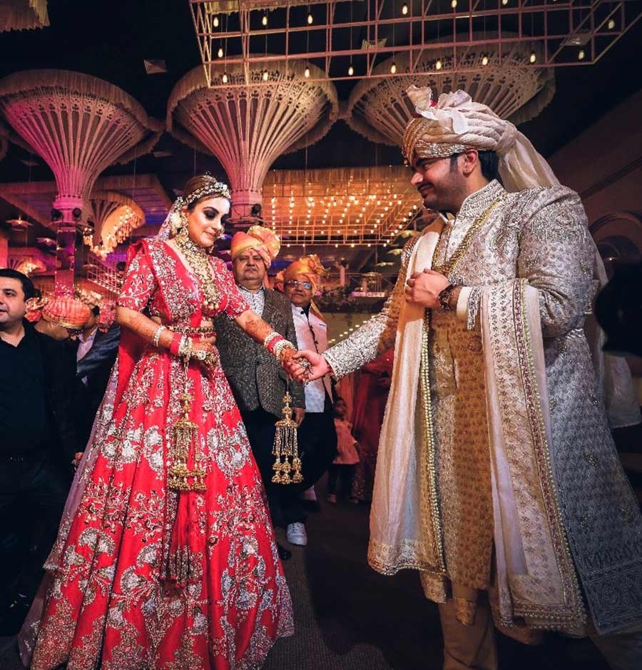 Saurabh and Gargi during a ceremony at their wedding celebration