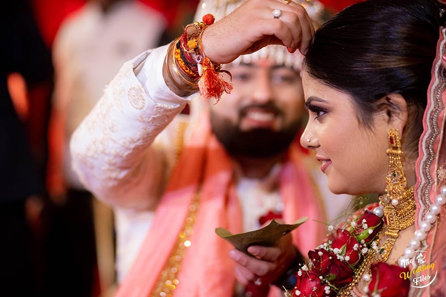 Sanya and Anish exchanging garlands during their wedding ceremony