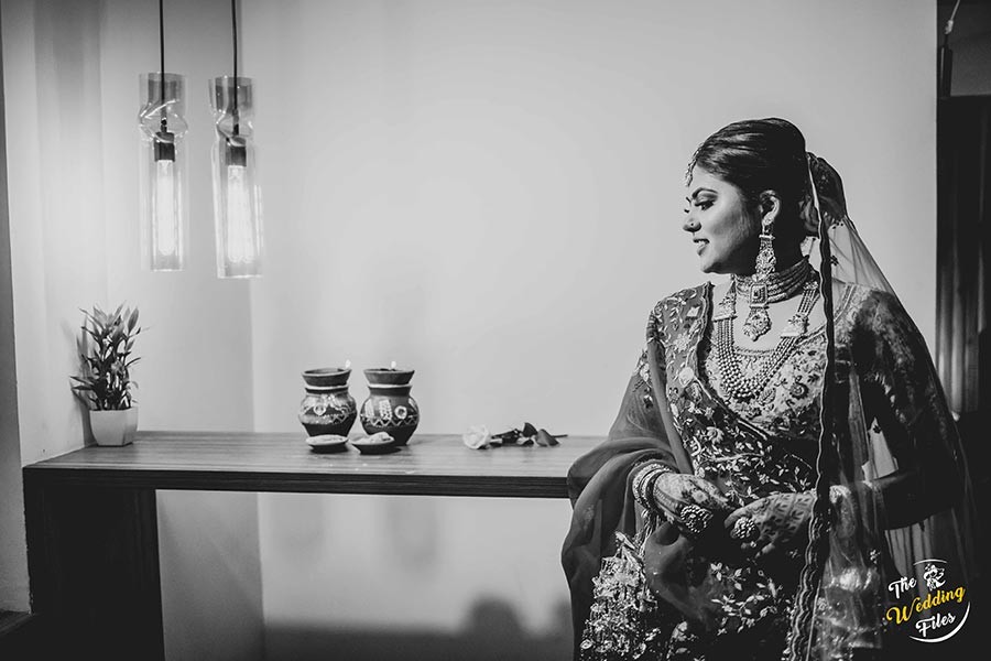 Black and white candid portrait of the couple during Sanya and Anish's wedding