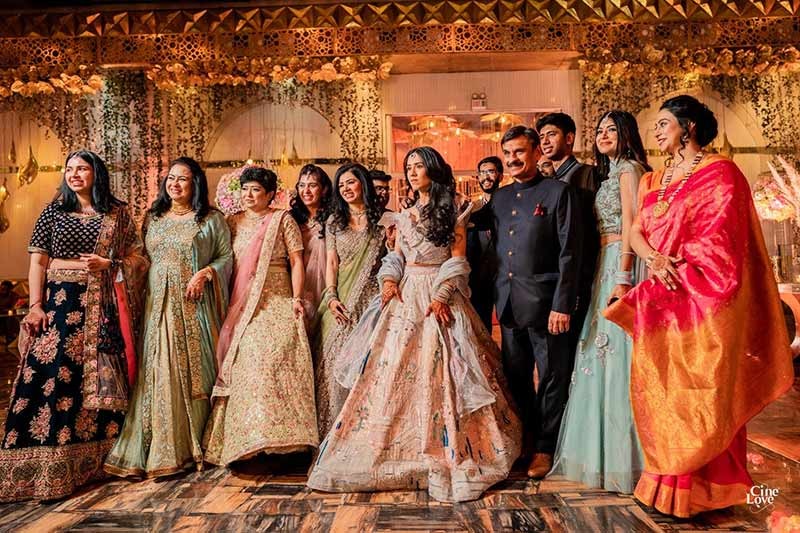Family members standing together in formal attire