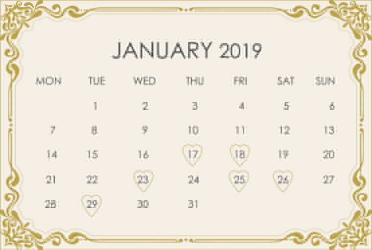 January 2019 Wedding Calendar