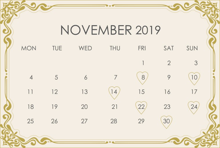November 2019 Wedding Calendar
