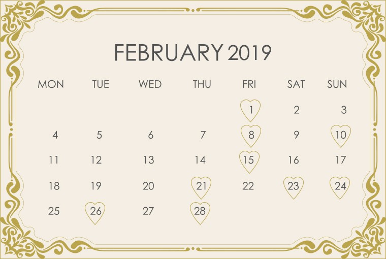 February 2019 Wedding Calendar