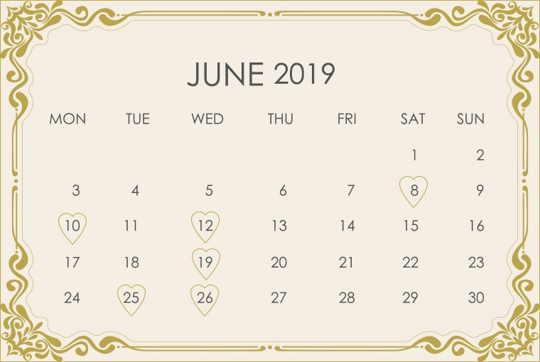 June 2019 Wedding Calendar