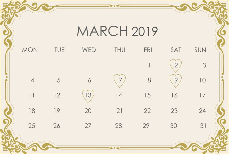March 2019 Wedding Calendar