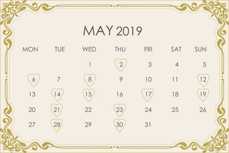 May 2019 Wedding Calendar