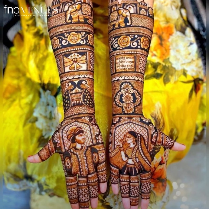 royal front hand mehandi design for bride
