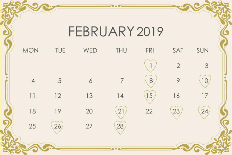 February 2019 Wedding Calendar 