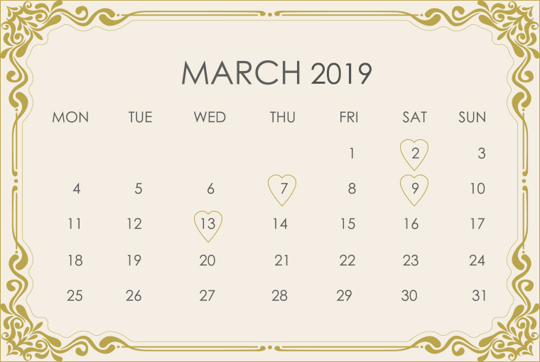 March 2019 Wedding Calendar 