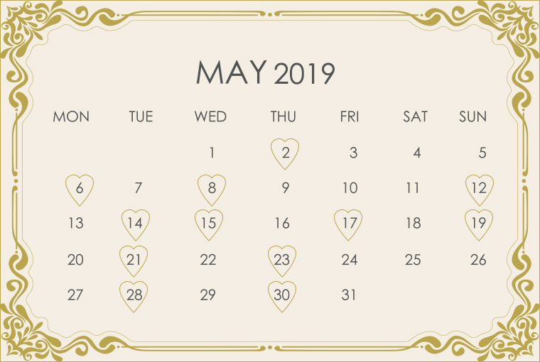 May 2019 Wedding Calendar 