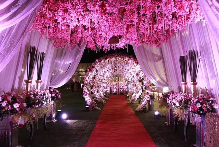 whimsical setting with floral and lights